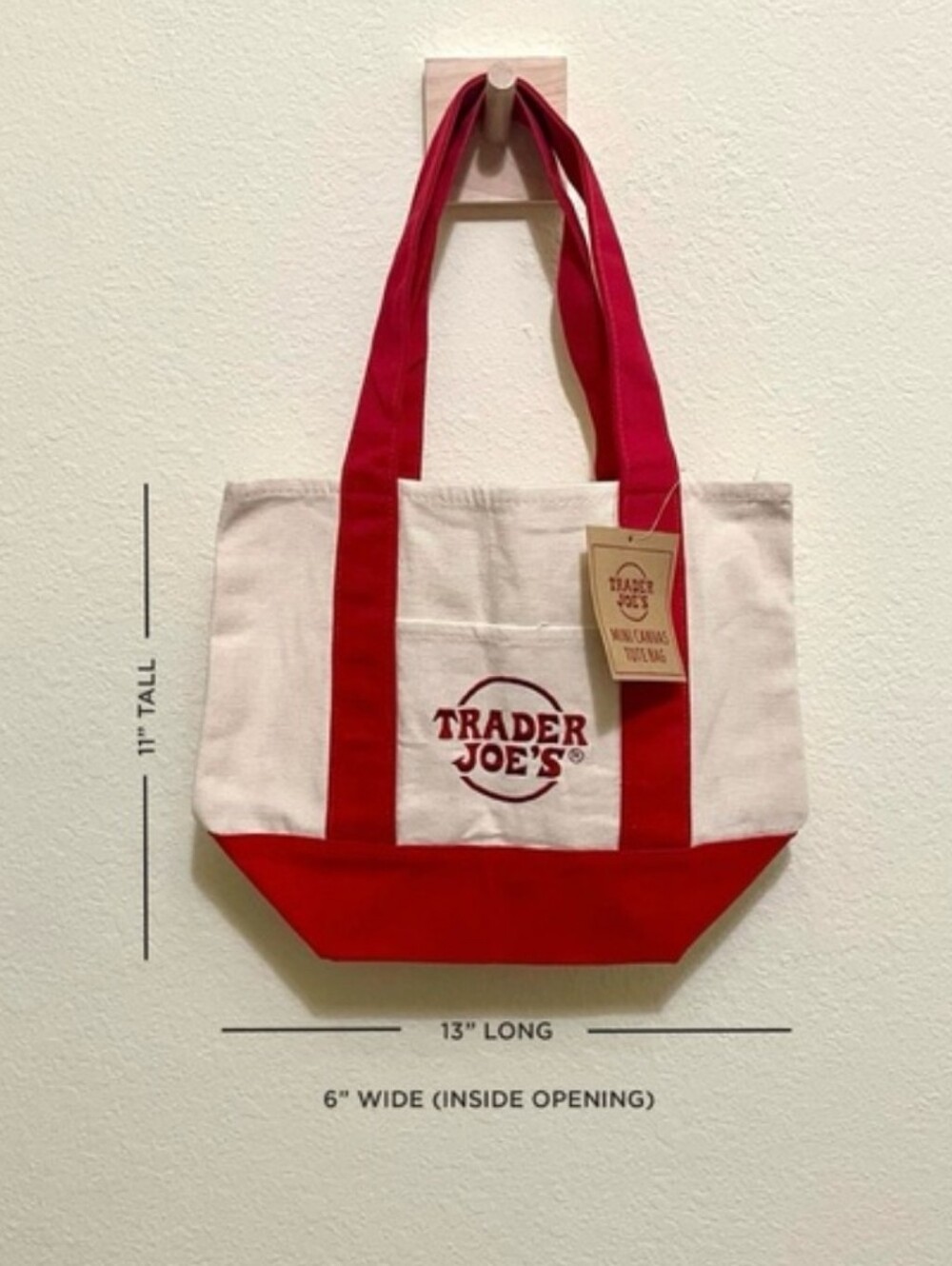 Trader Joe's Mini White and Green Canvas Tote Bag - Picture 4 of 4